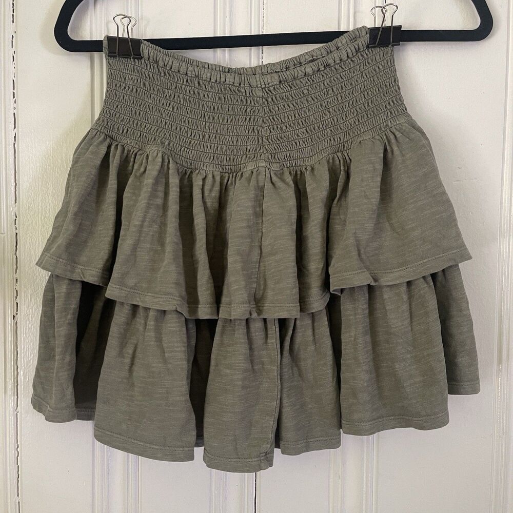 Aerie Women's Green Ready To Ruffle Shirred Waist Layered Mini Skirt Size XS